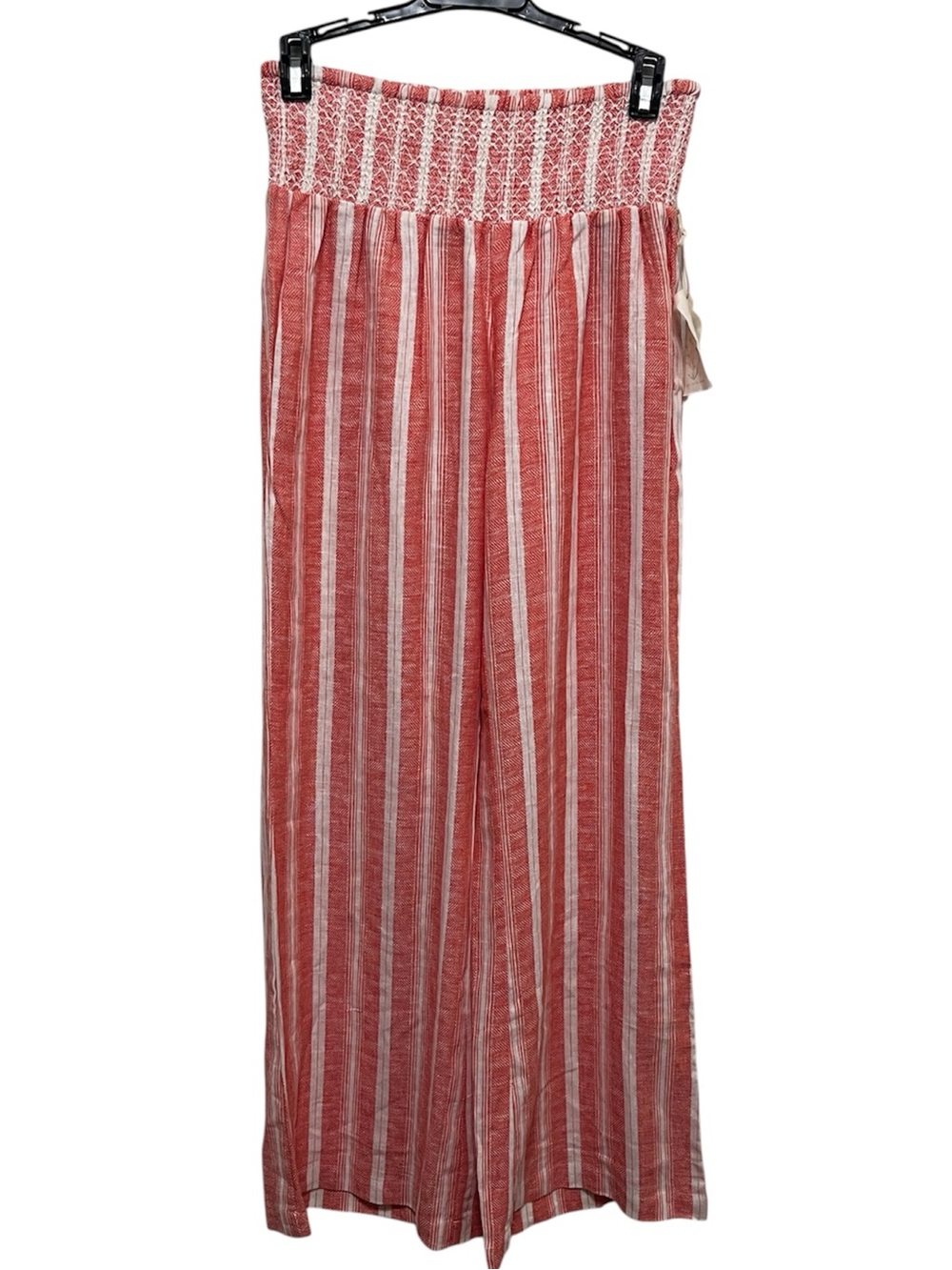 Indigo Rein linen-blend wide-leg pants red and white stripe smocked waist size M